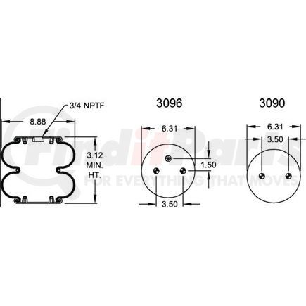 W013586900 by FIRESTONE - Air Spring - Double Convulated, 3.12" Compressed, 6.31" Width Top Plate