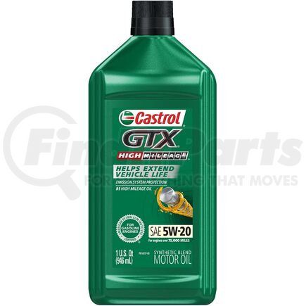 15B6E6 by CASTROL - Motor Oil - GTX® High Mileage™ SAE 5W-20, Synthetic Blend, 1 Quart