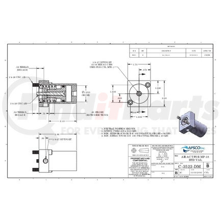APSCO C-3522-DM AIR ACT FOR MP-18 HYD VAL