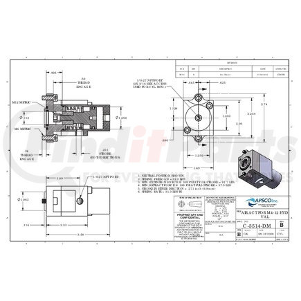 APSCO C-3514-DM Multi-Purpose Hydraulic Control Valve Air Shift - Air Actuator, for M4-12 Hydraulic Valve