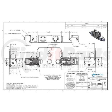 APSCO C-3526-DMK4 AIR ACT FOR V20 HYD VAL