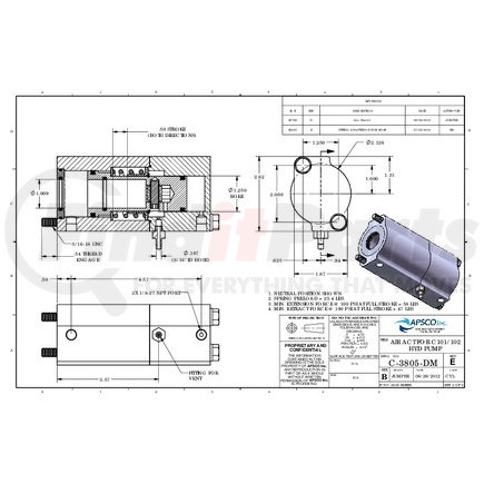 C-3805-DM by APSCO - Hydraulic Cylinder - Dump Pump Actuator, Metering, Parker Permco Muncie