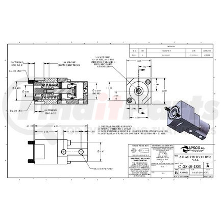 APSCO C-3840-DM AIR ACT FOR V40 HYD VAL