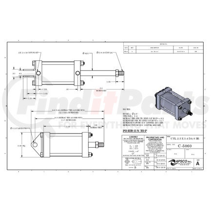 APSCO C-5060 Hydraulic Cylinder Hydraulic Cylinder - 2.50 in. Bore Diameter, 3.375 in. Stroke Length