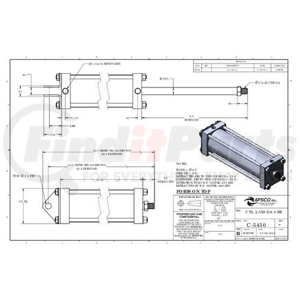 APSCO C-5450 Hydraulic Cab Air Control Valve - Cylinder, 2.5 x 8 DA 8 Br