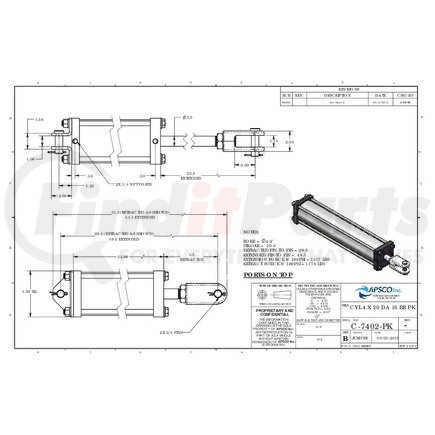 C-7402-PK-M by APSCO - Hydraulic Cylinder - Highlift Series, 4" Bore, 20" Stroke, Tie Rod Twin Cylinder