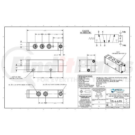 VX-4-APS by APSCO - Air Control Valve - 4-Way, Air Pilot/Shuttle with Spring Return