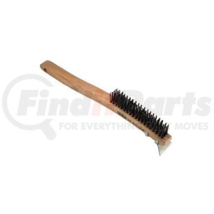 70511 by FORNEY INDUSTRIES INC. - Wire Scratch Brush with Scraper, Steel with Curved Wood Handle, 13-11/16" x .014"