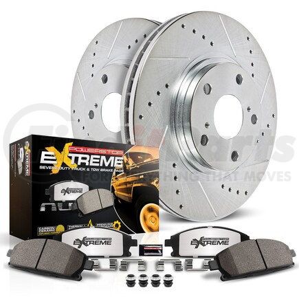 K204136 by POWERSTOP BRAKES - Z36 Truck and SUV Carbon-Fiber Ceramic Brake Pad and Drilled & Slotted Rotor Kit