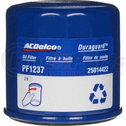 PF1237F by ACDELCO - Engine Oil Filter - 2.96" I.D. Spin On, 3 gpm, with Anti-Drain Back Valve