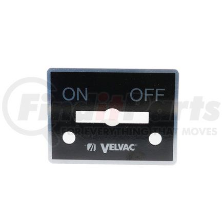 032039 by VELVAC - Air Brake Flipper Valve Faceplate - Faceplate - On/Off, Install using a 10-24 x 1/4" screw