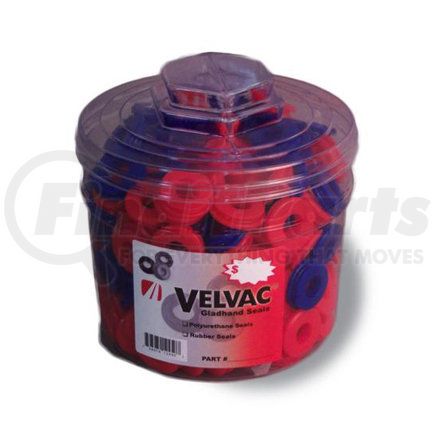 035163 by VELVAC - Air Brake Gladhand Seal - Round clear canister, 7" diameter x 7.5 height, and cover. Includes 200 Black Rubber Gladhand Seals.