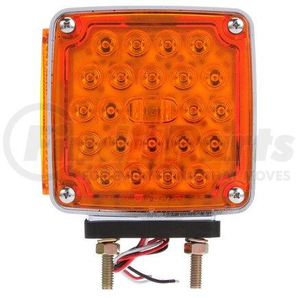 2758 by TRUCK-LITE - Signal-Stat Pedestal Light - LED, Red/Yellow Square, 24 Diode, Right-hand, Dual Face, Vertical Mount, Side Marker, 3 Wire, 2 Stud, Chrome, Stripped End/Ring Terminal