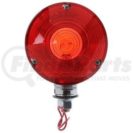 3802 by TRUCK-LITE - Signal-Stat Pedestal Light - Incandescent, Red/Yellow Round, 1 Bulb, Dual Face, 1 Wire, 1 Stud, Chrome, Stripped End