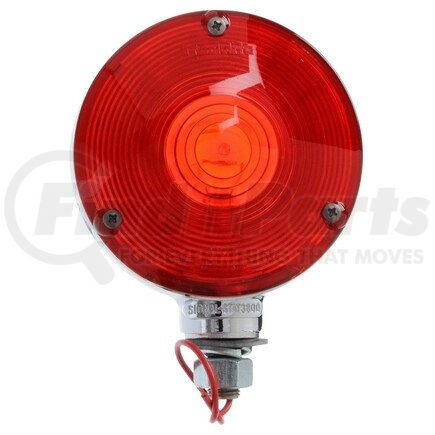 3806 by TRUCK-LITE - Signal-Stat Pedestal Light - Incandescent, Red/Yellow Round, 1 Bulb, Dual Face, 1 Wire, 1 Stud/Shock Mount, Chrome, Stripped End
