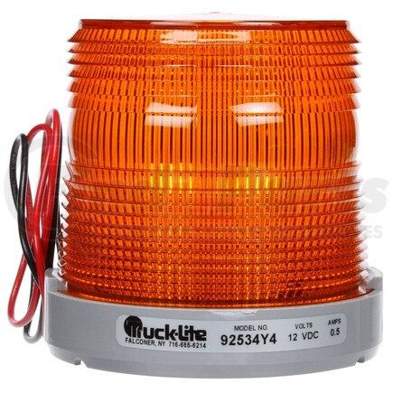 92534Y by TRUCK-LITE - Beacon Light - Gas Discharge, Low Profile Beacon, Yellow Lens, Permanent Mount/Pipe Mount, Class III, Hardwired, Stripped End, 12V