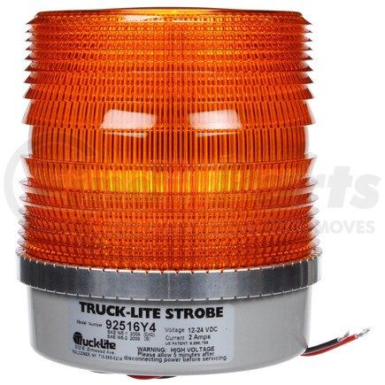 92516Y by TRUCK-LITE - Beacon Light - Gas Discharge, Medium Profile Beacon, Yellow Lens, Permanent Mount, Class I, Hardwired, Stripped End, 12-24V