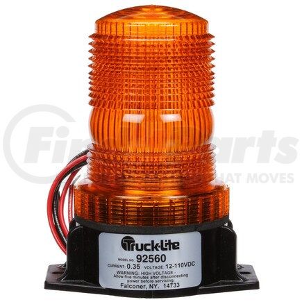 92560 by TRUCK-LITE - Beacon Light - Gas Discharge, Low Profile Beacon, Yellow Lens, Permanent Mount/Pipe Mount, Class III, Hardwired, Stripped End, 12-48V