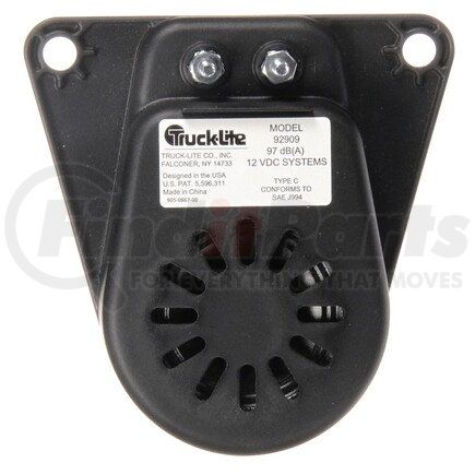 92909 by TRUCK-LITE - Back Up Alarm - 97 DB, 2 Bolt Terminal, Single Sound Regulation, Non-Steam Cleanable, 12v