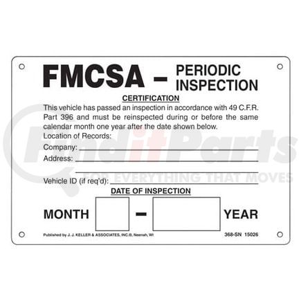 JJ Keller 15026 Intermodal Annual Vehicle Inspection Plate - 6.178" x 4.178"