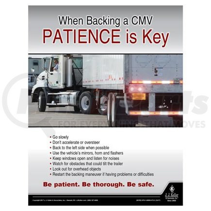 50762 by JJ KELLER - When Backing a CMV - Driver Awareness Safety Poster - "When Backing a CMV Patience is Key"