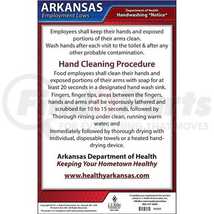 39369 by JJ KELLER - Arkansas Hand Washing Poster - Laminated Poster