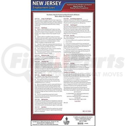39466 by JJ KELLER - New Jersey Wage Orders - Minors in Beauty Culture Wage Order