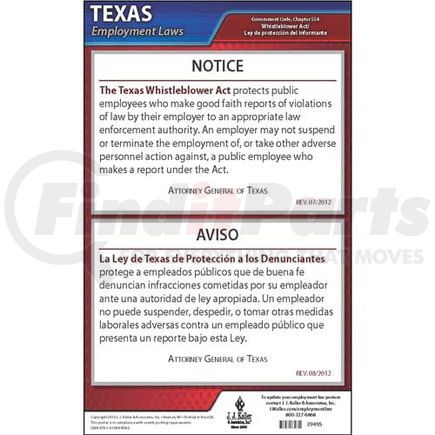 JJ Keller 39495 Texas Whistleblower Poster - Laminated Poster