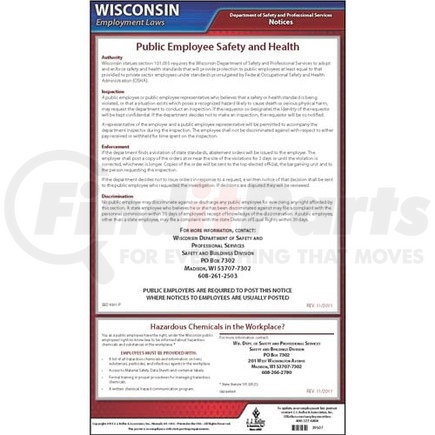 39507 by JJ KELLER - Wisconsin Workplace Safety & Health for Public Employees Poster - Laminated Poster