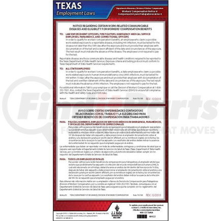 JJ Keller 48422 Texas Notice 9 Work-Related Communicable Diseases & Eligibility for Workers' Compensation Benefits Poster -