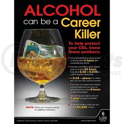 JJ Keller 45985 Alcohol - Motor Carrier Safety Poster - "Alcohol Can Be A Career Killer"