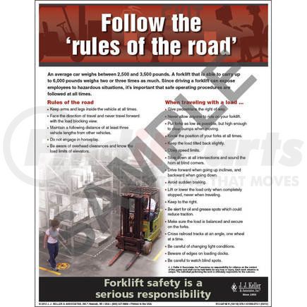 JJ Keller 18119 Forklift Safety - Workplace Safety Advisor Poster - "Follow the "rules of the road'" - "Follow the "rules of