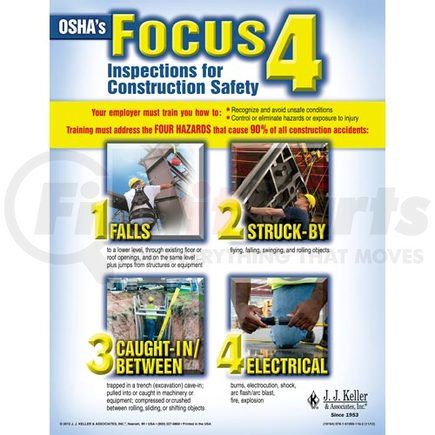 18164 by JJ KELLER - Jobsite Safety - Construction Safety Poster - "OSHA's Focus 4" - "OSHA's Focus 4 - Inspections for Construction Safety"