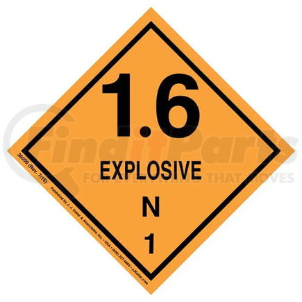 36000 by JJ KELLER - Explosives Label - Class 1, Division 1.6N - Paper - Roll of 500