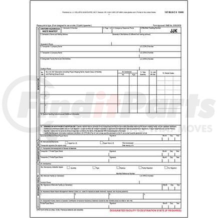 JJ Keller 10495 Uniform Hazardous Waste Manifest - Snap-Out Format - Snap-out format, 6-ply, 8-1/2" x 11-3/4"