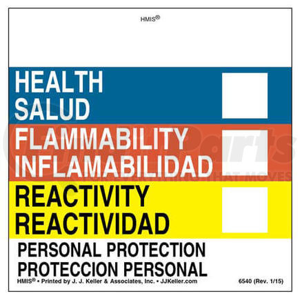 6540 by JJ KELLER - Bilingual Original HMIS Labels - Without Chronic Hazards Box - 4" x 4" Labels, Paper