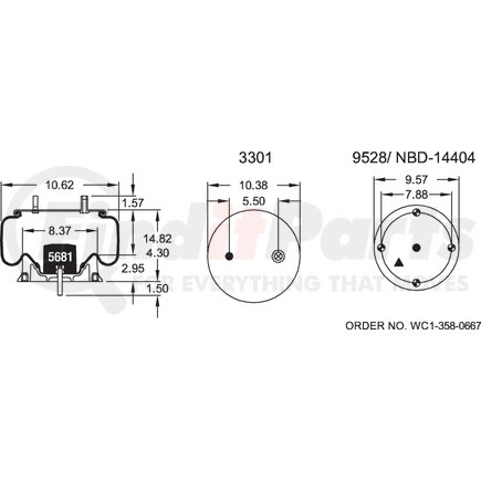 W013588738 by FIRESTONE - Air Spring - 14.82" Extended, 4.30" Compressed, 10.38" Wdith Top Plate, Reversible Sleeve