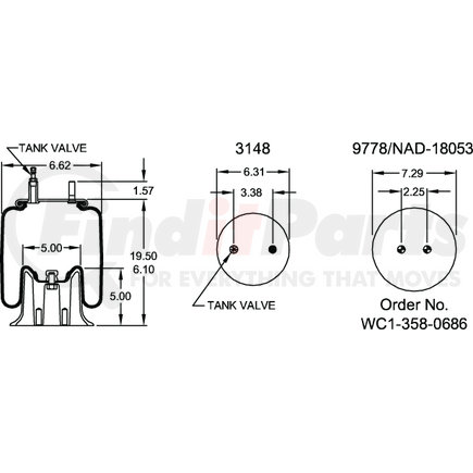 Firestone W013585336 Suspension Air Spring Kit Airide Air Spring Reversible Sleeve 1T14C-5