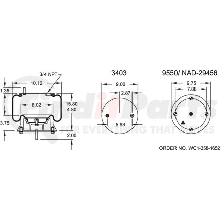 Firestone W013589774 Suspension Air Spring Kit Airide Air Spring Reversible Sleeve 1T15MT-3