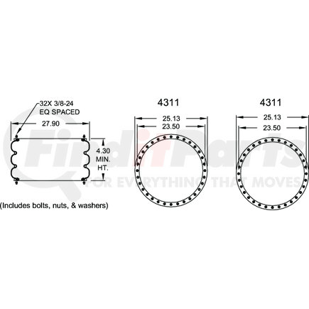 Firestone W013587304 Suspension Air Spring Kit Air Spring Triple Convoluted 321