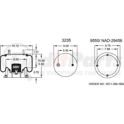 Firestone W013588878 Suspension Air Spring Kit Airide Air Spring Reversible Sleeve 1T15M-2