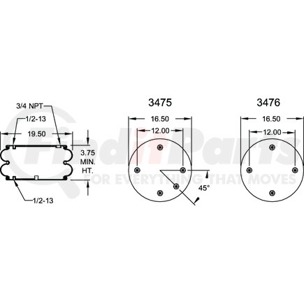 Firestone W013587273 Suspension Air Spring Kit Airide Air Spring Double Convoluted 203