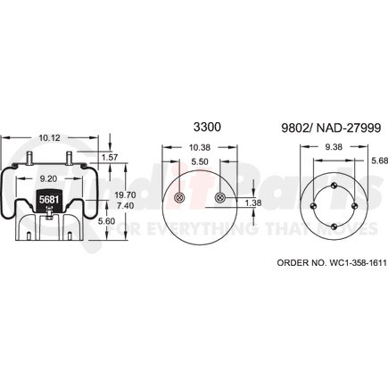 Firestone W013588756 Suspension Air Spring Kit Airide Air Spring Reversible Sleeve 1T17B-5