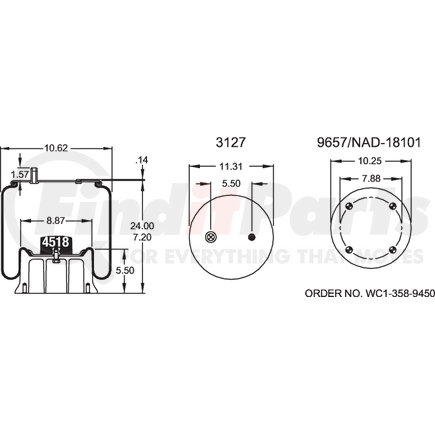 Firestone W013588780 Suspension Air Spring Kit Airide Air Spring Reversible Sleeve 1T19F-9
