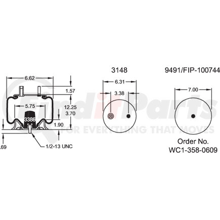 Firestone W013588992 Suspension Air Spring Kit Airide Air Spring Reversible Sleeve 1T14CB-1