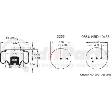 Firestone W013589077 Suspension Air Spring Kit Airide Air Spring Reversible Sleeve 1T15M-0