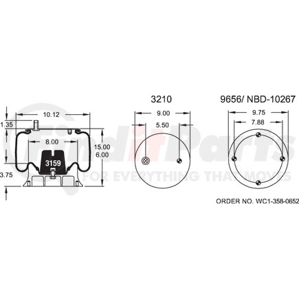 Firestone W013589113 Suspension Air Spring Kit Airide Air Spring Reversible Sleeve 1T15M-2