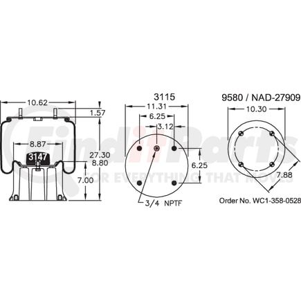 Firestone W013589199 Suspension Air Spring Kit Airide Air Spring Reversible Sleeve 1T19F-11
