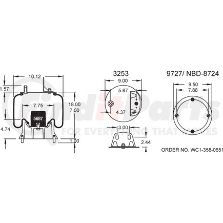 Firestone W013589507 Suspension Air Spring Kit Airide Air Spring Reversible Sleeve 1T15M-4