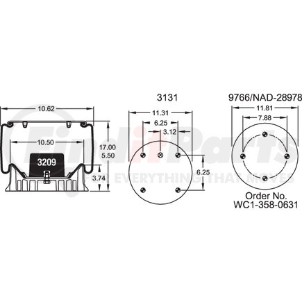 Firestone W013589204 Suspension Air Spring Kit Airide Air Spring Reversible Sleeve 1T19F-5